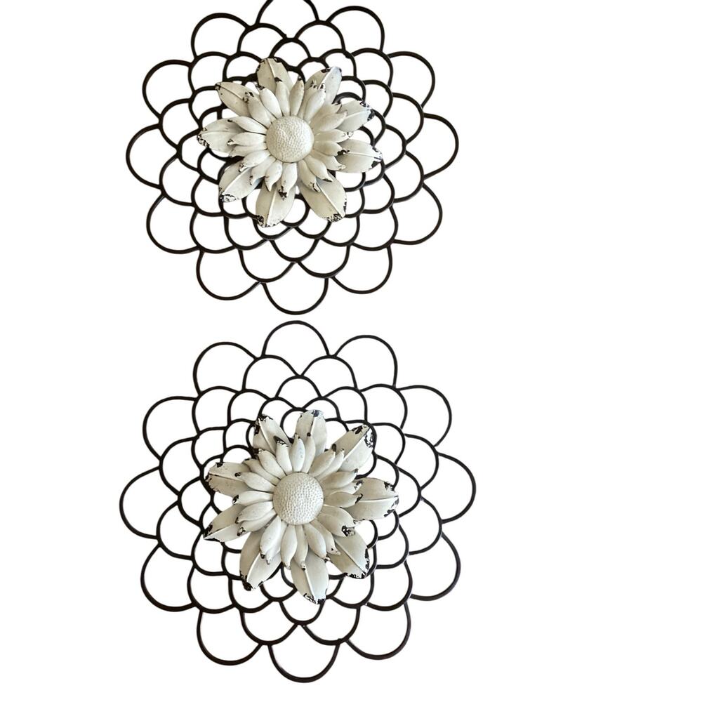 Mid Century Modern Metal Flower Wall Art Decor Pair 17"